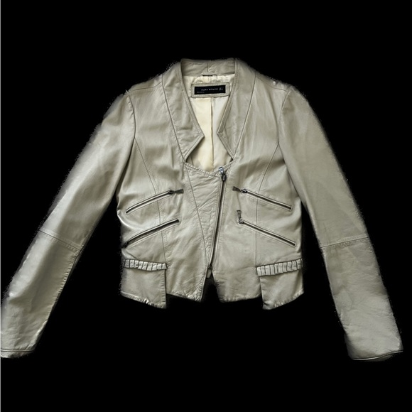 Zara Brand New Genuine Soft Leather Biker Jacket, Size Small - Picture 2 of 5
